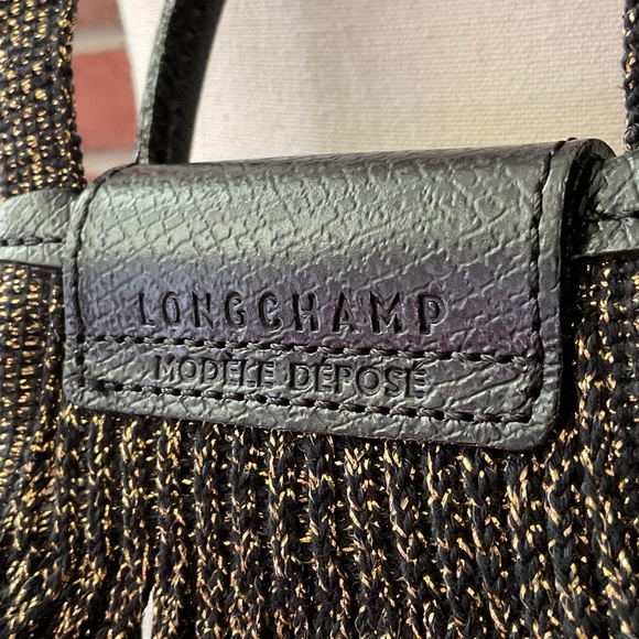 Longchamp Le Pliage Filet XS Stretch Mesh Crossbody Black Gold Bag NWT - Picture 6 of 14